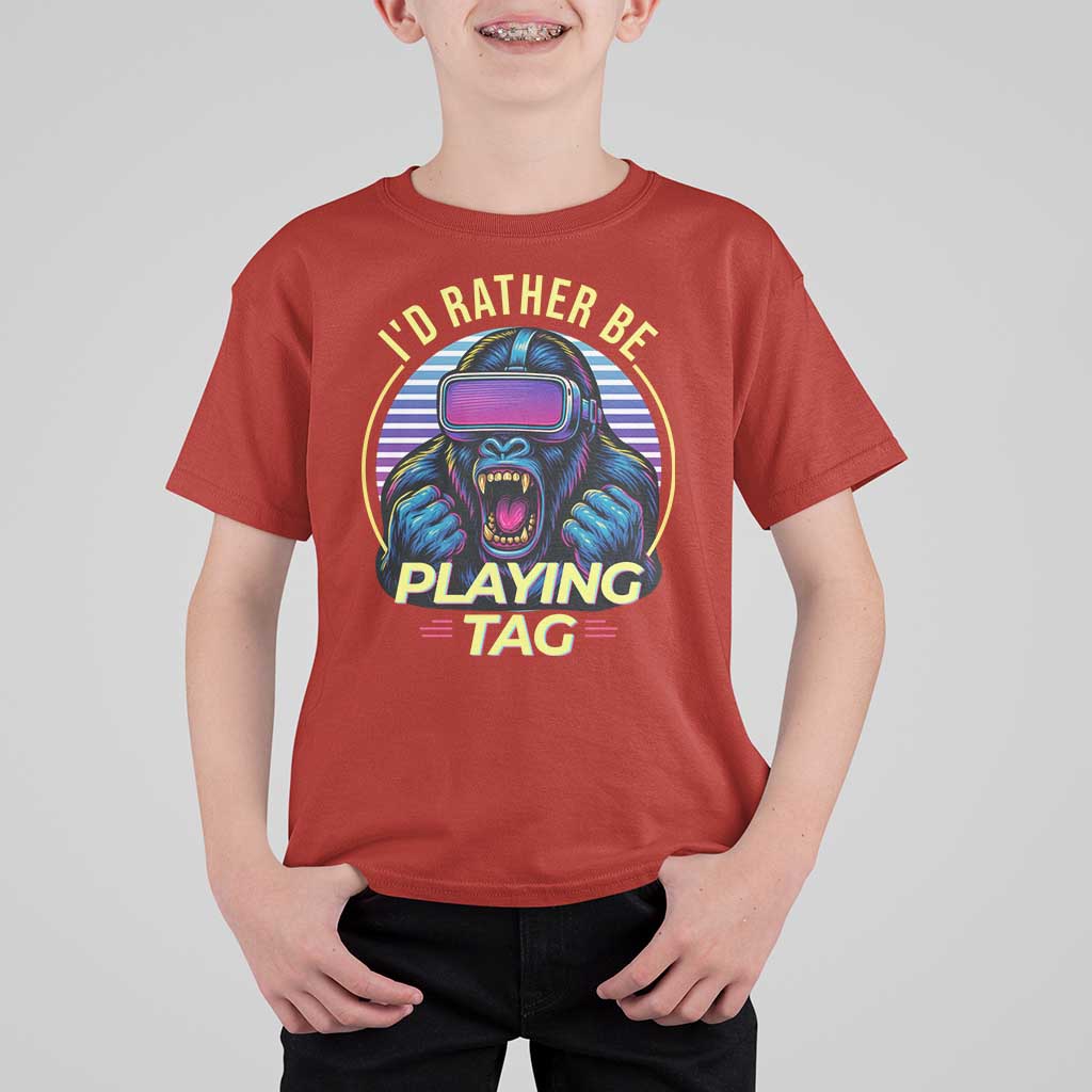 VR Gamer Gorilla T Shirt For Kid I’d Rather Be Playing Tag Gift - Wonder Print Shop