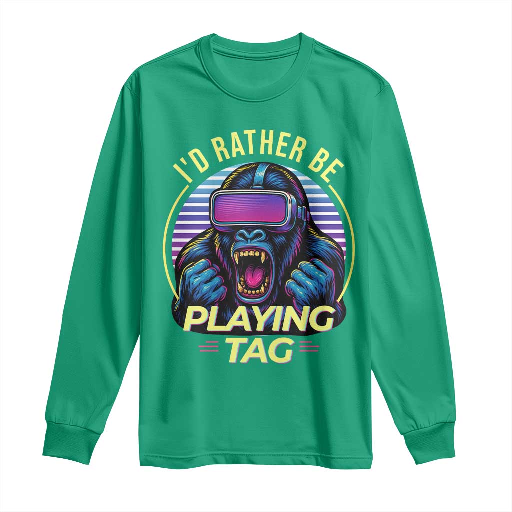 VR Gamer Gorilla Long Sleeve Shirt I’d Rather Be Playing Tag Gift - Wonder Print Shop