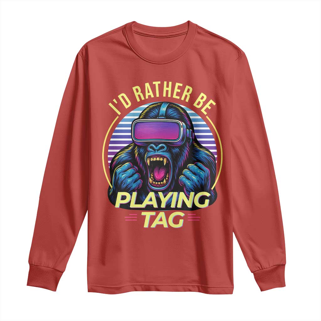 VR Gamer Gorilla Long Sleeve Shirt I’d Rather Be Playing Tag Gift - Wonder Print Shop