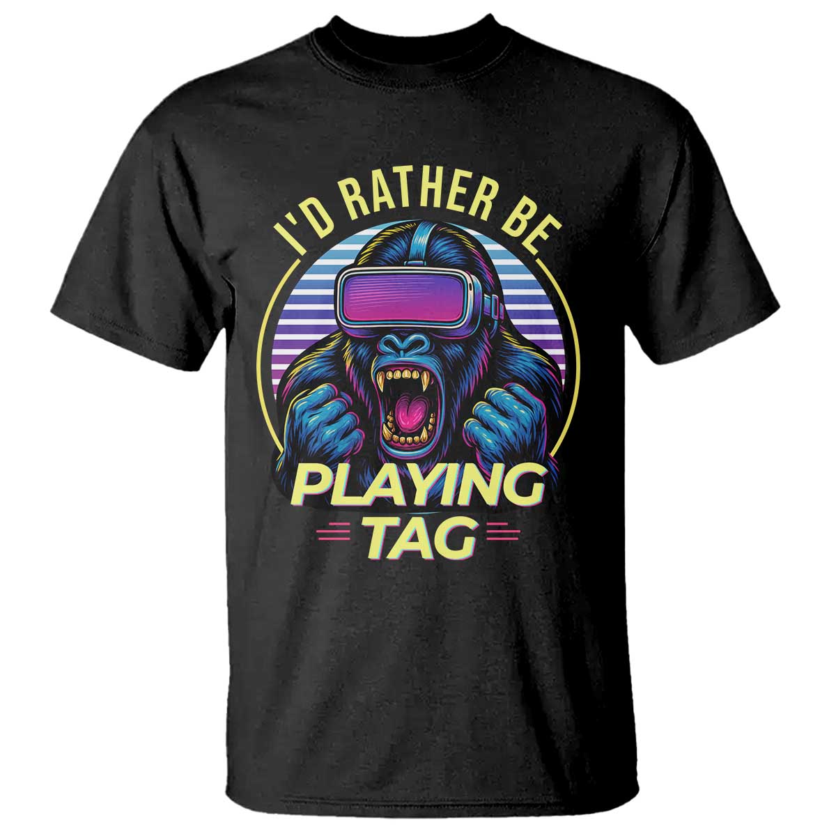 VR Gamer Gorilla T Shirt I’d Rather Be Playing Tag Gift - Wonder Print Shop