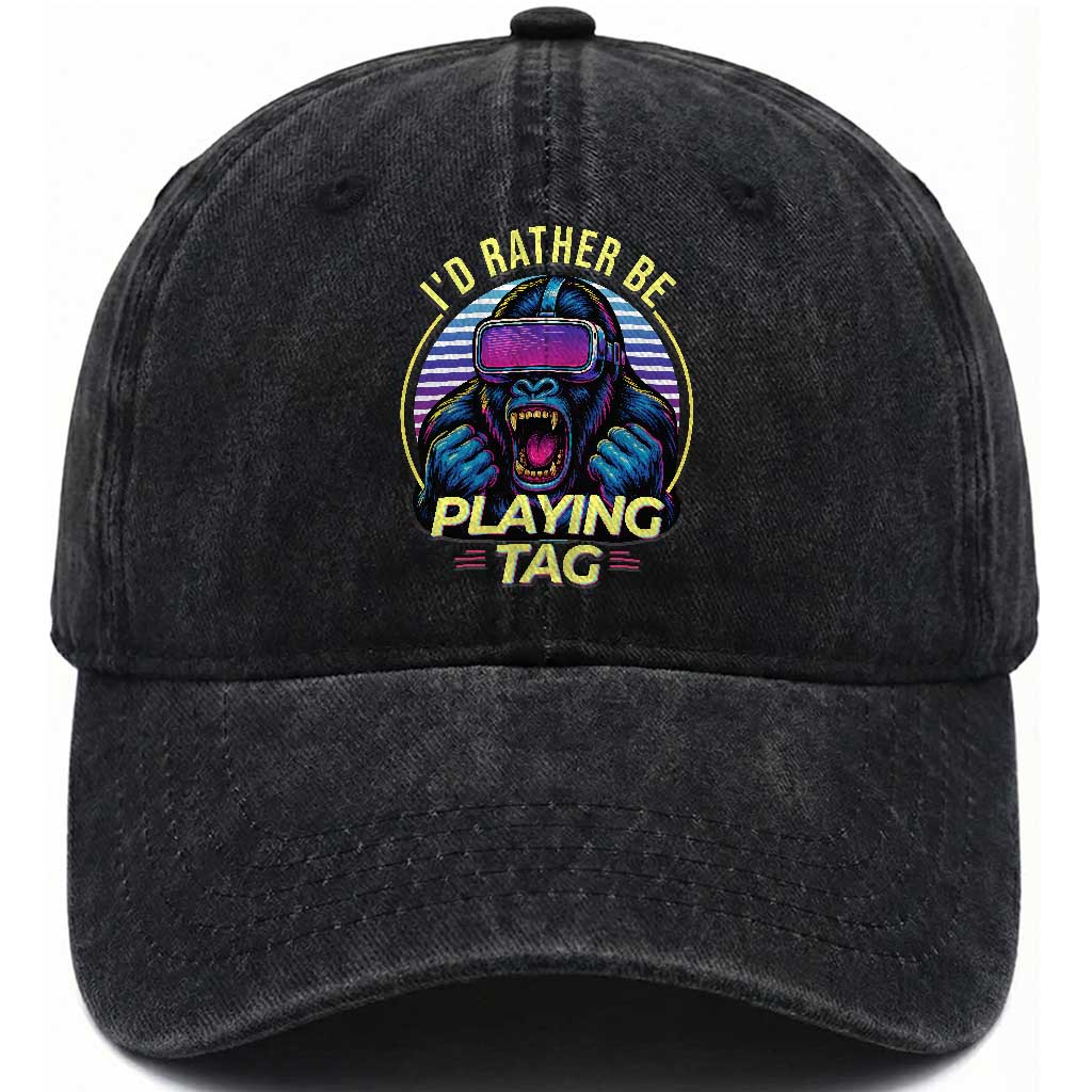 VR Gamer Gorilla Washed Cotton Baseball Cap I’d Rather Be Playing Tag Gift