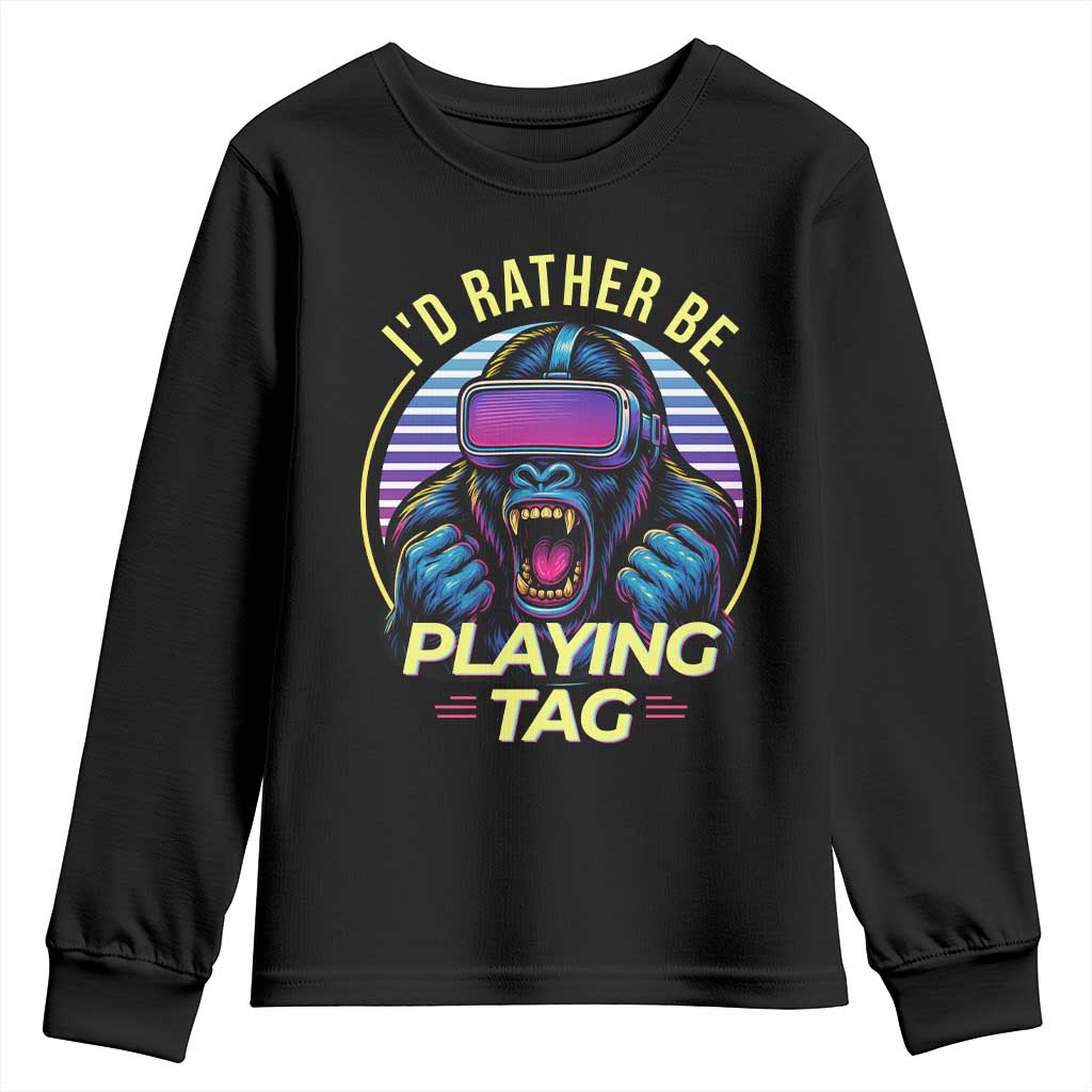 VR Gamer Gorilla Youth Sweatshirt I’d Rather Be Playing Tag Gift - Wonder Print Shop
