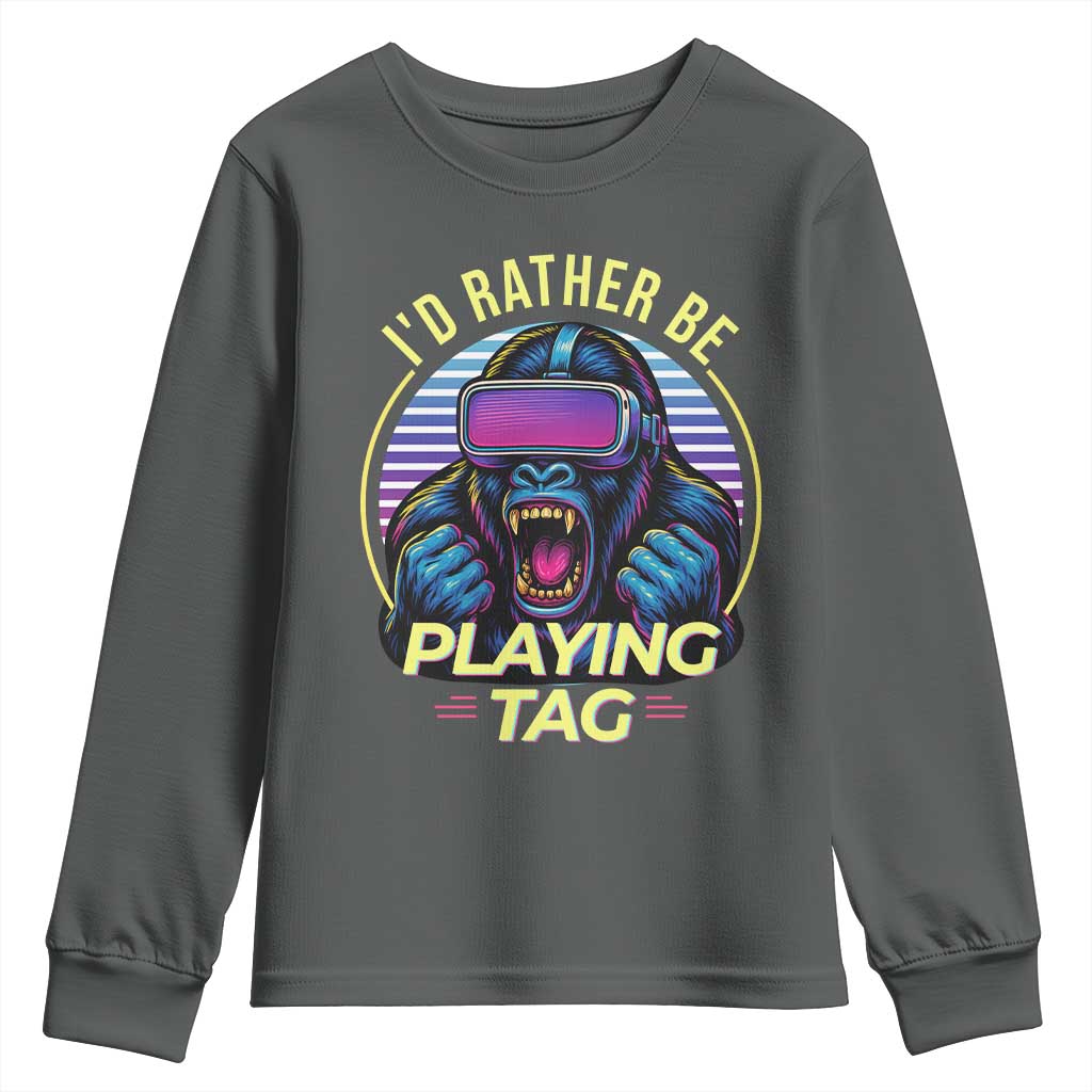 VR Gamer Gorilla Youth Sweatshirt I’d Rather Be Playing Tag Gift - Wonder Print Shop