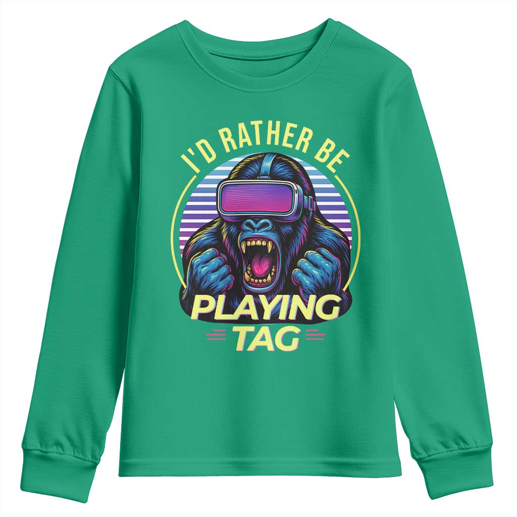 VR Gamer Gorilla Youth Sweatshirt I’d Rather Be Playing Tag Gift - Wonder Print Shop
