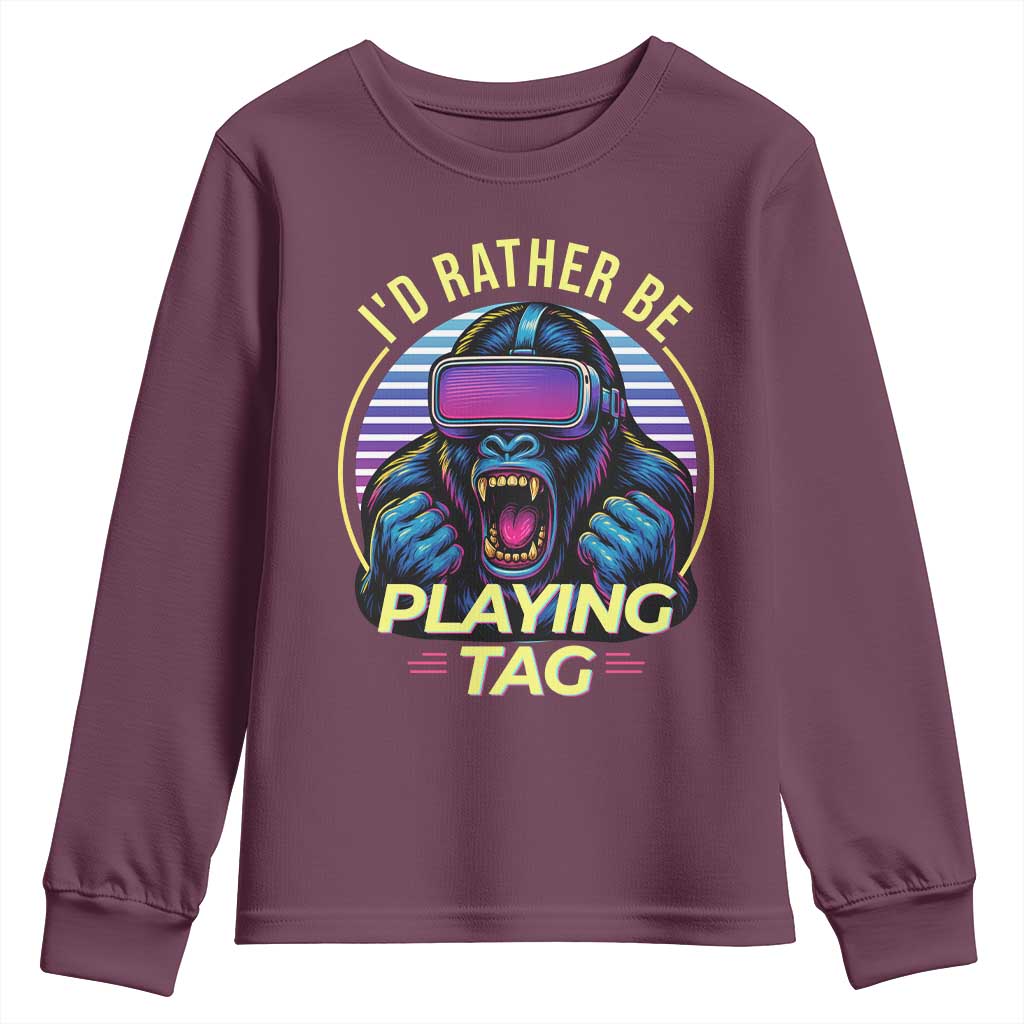 VR Gamer Gorilla Youth Sweatshirt I’d Rather Be Playing Tag Gift - Wonder Print Shop