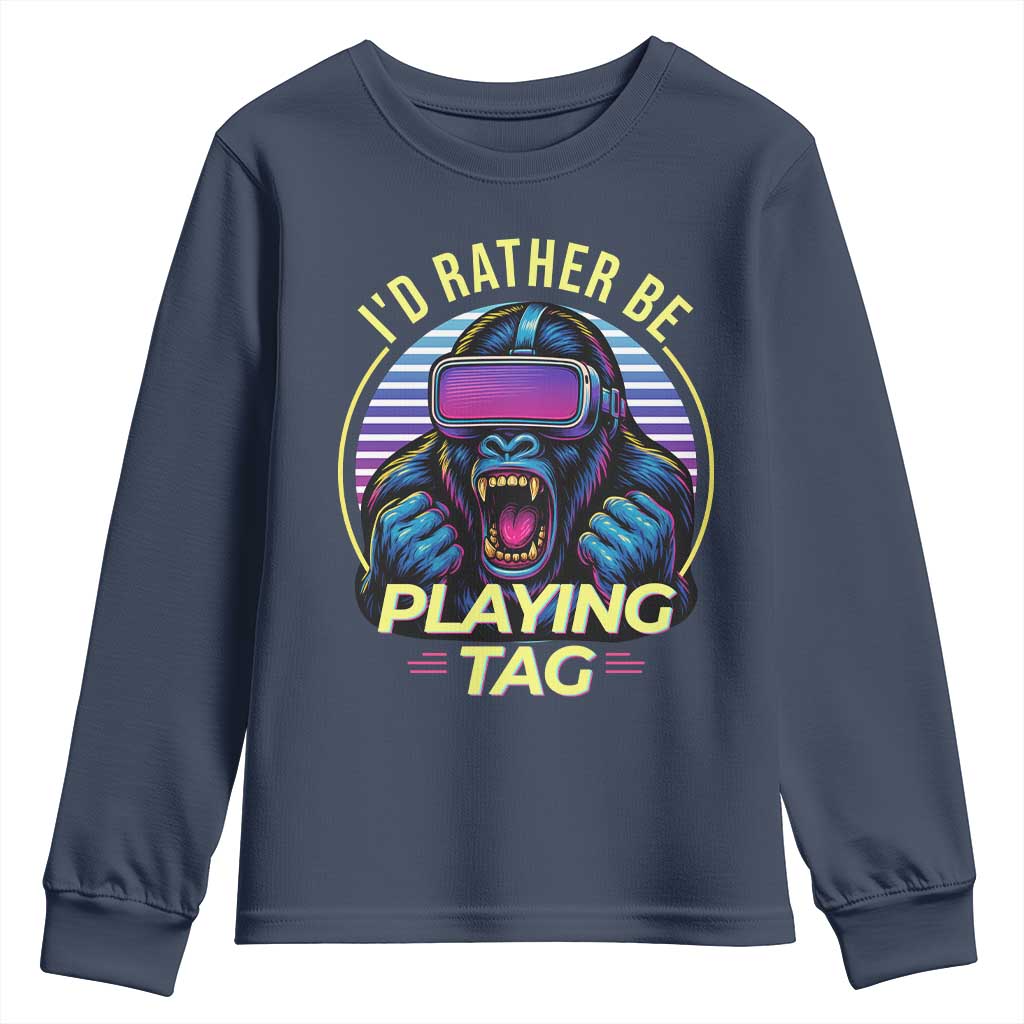 VR Gamer Gorilla Youth Sweatshirt I’d Rather Be Playing Tag Gift - Wonder Print Shop