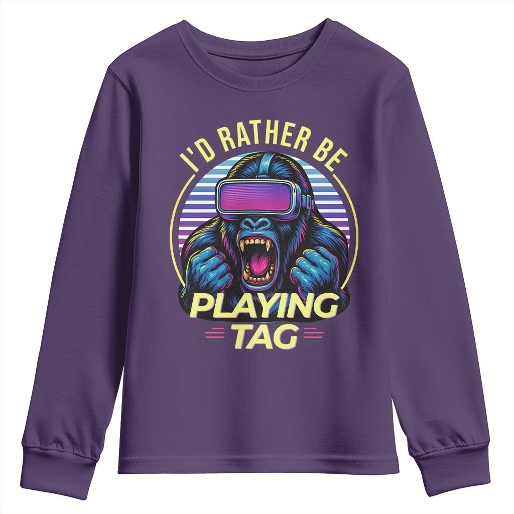 VR Gamer Gorilla Youth Sweatshirt I’d Rather Be Playing Tag Gift - Wonder Print Shop