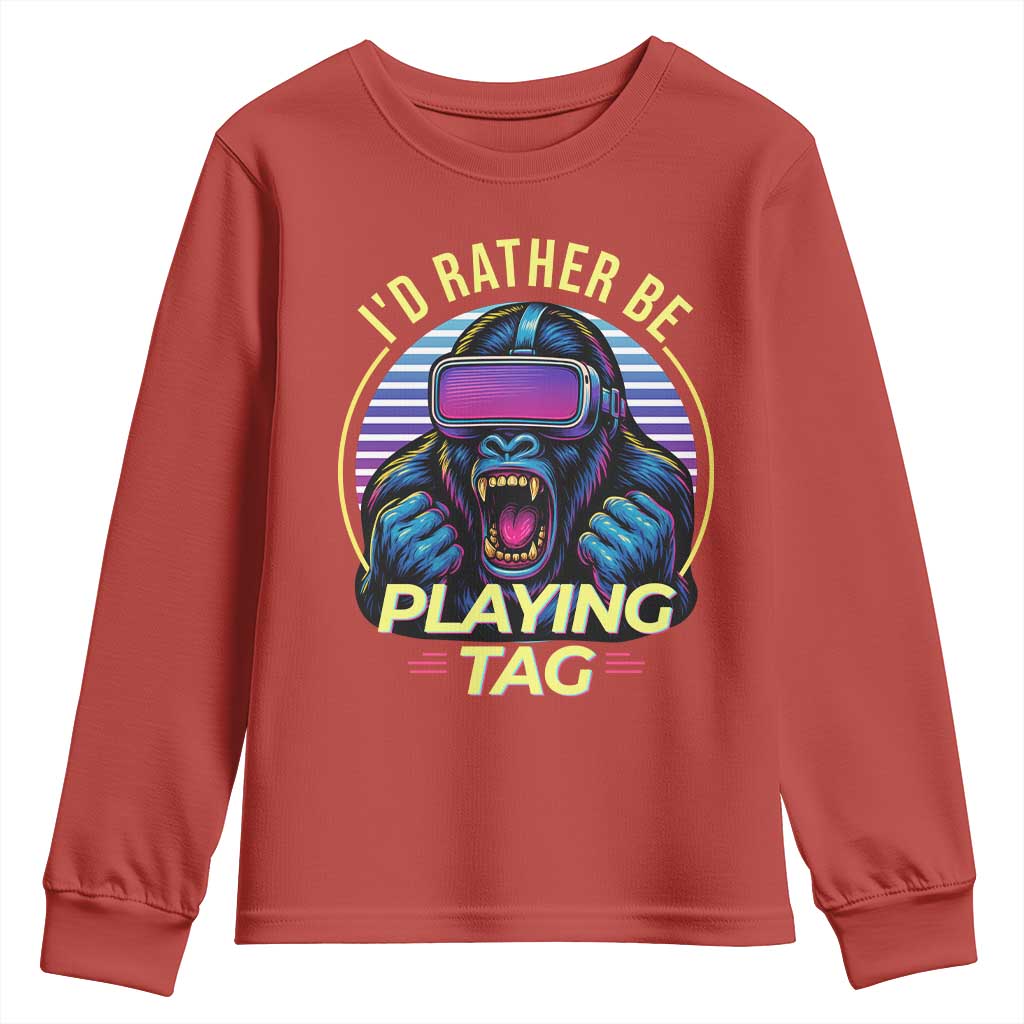 VR Gamer Gorilla Youth Sweatshirt I’d Rather Be Playing Tag Gift - Wonder Print Shop
