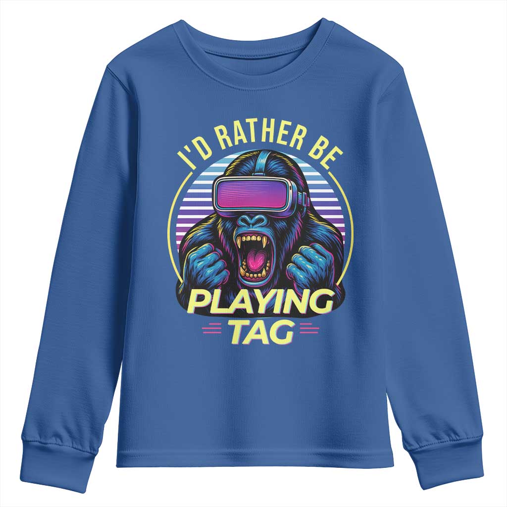 VR Gamer Gorilla Youth Sweatshirt I’d Rather Be Playing Tag Gift - Wonder Print Shop