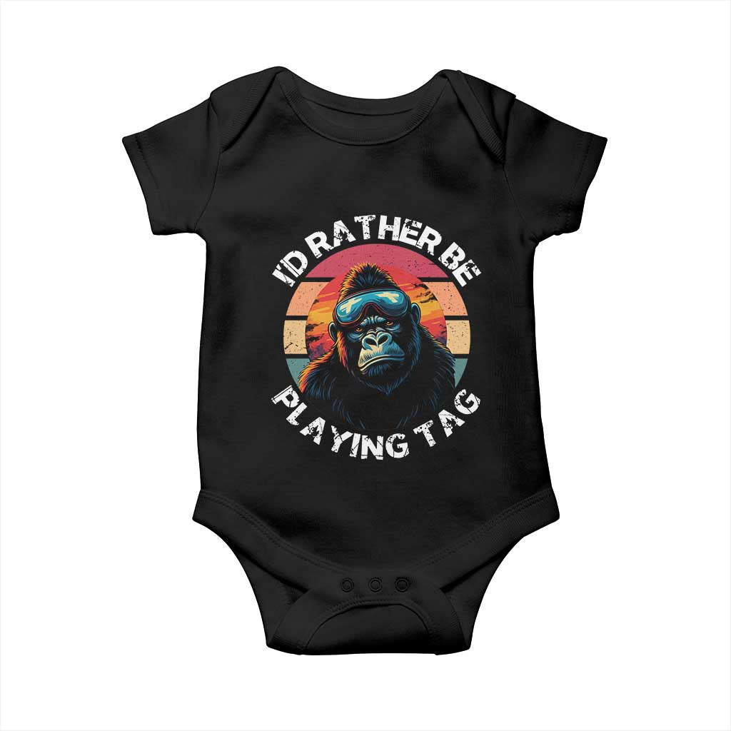 Funny Gorilla Lover Baby Onesie I’d Rather Be Playing Tag VR Game - Wonder Print Shop