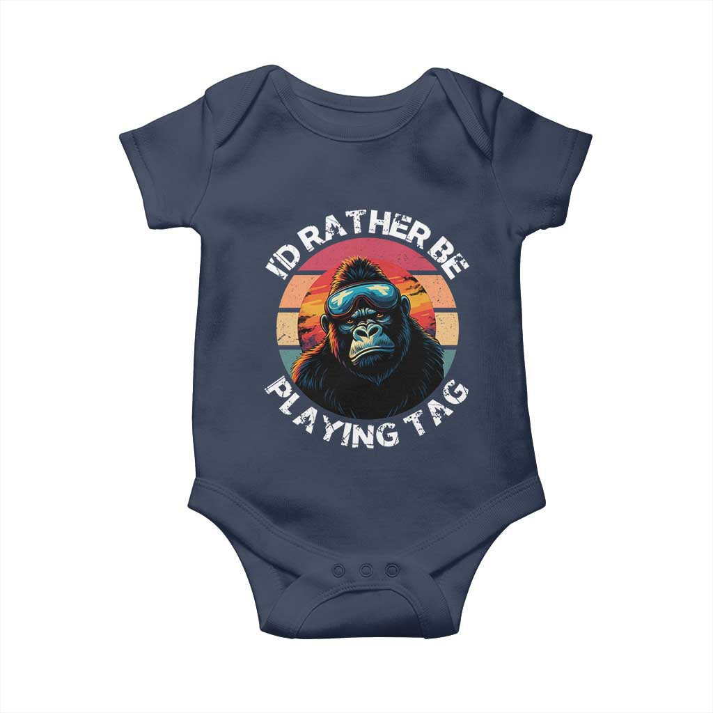 Funny Gorilla Lover Baby Onesie I’d Rather Be Playing Tag VR Game - Wonder Print Shop