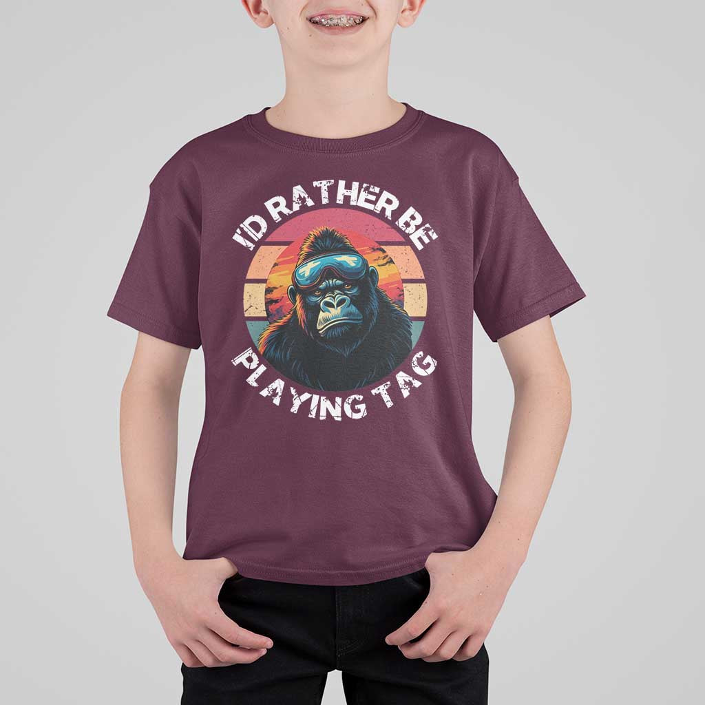 Funny Gorilla Lover T Shirt For Kid I’d Rather Be Playing Tag VR Game - Wonder Print Shop