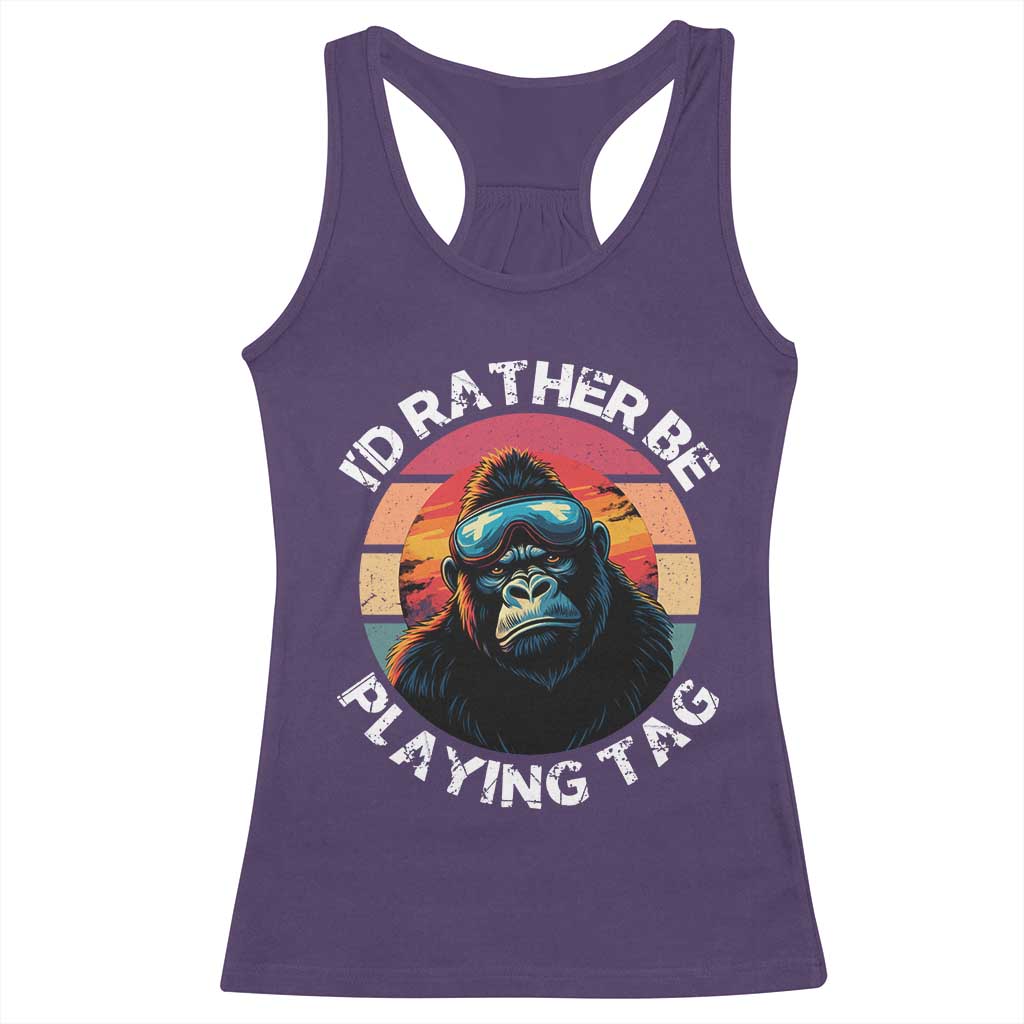 Funny Gorilla Lover Racerback Tank Top I’d Rather Be Playing Tag VR Game - Wonder Print Shop