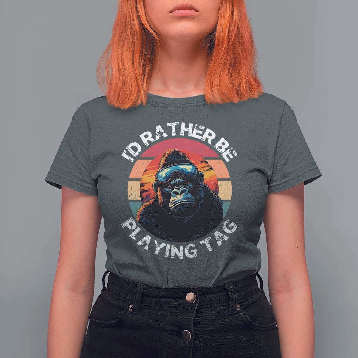 Funny Gorilla Lover T Shirt For Women I’d Rather Be Playing Tag VR Game - Wonder Print Shop