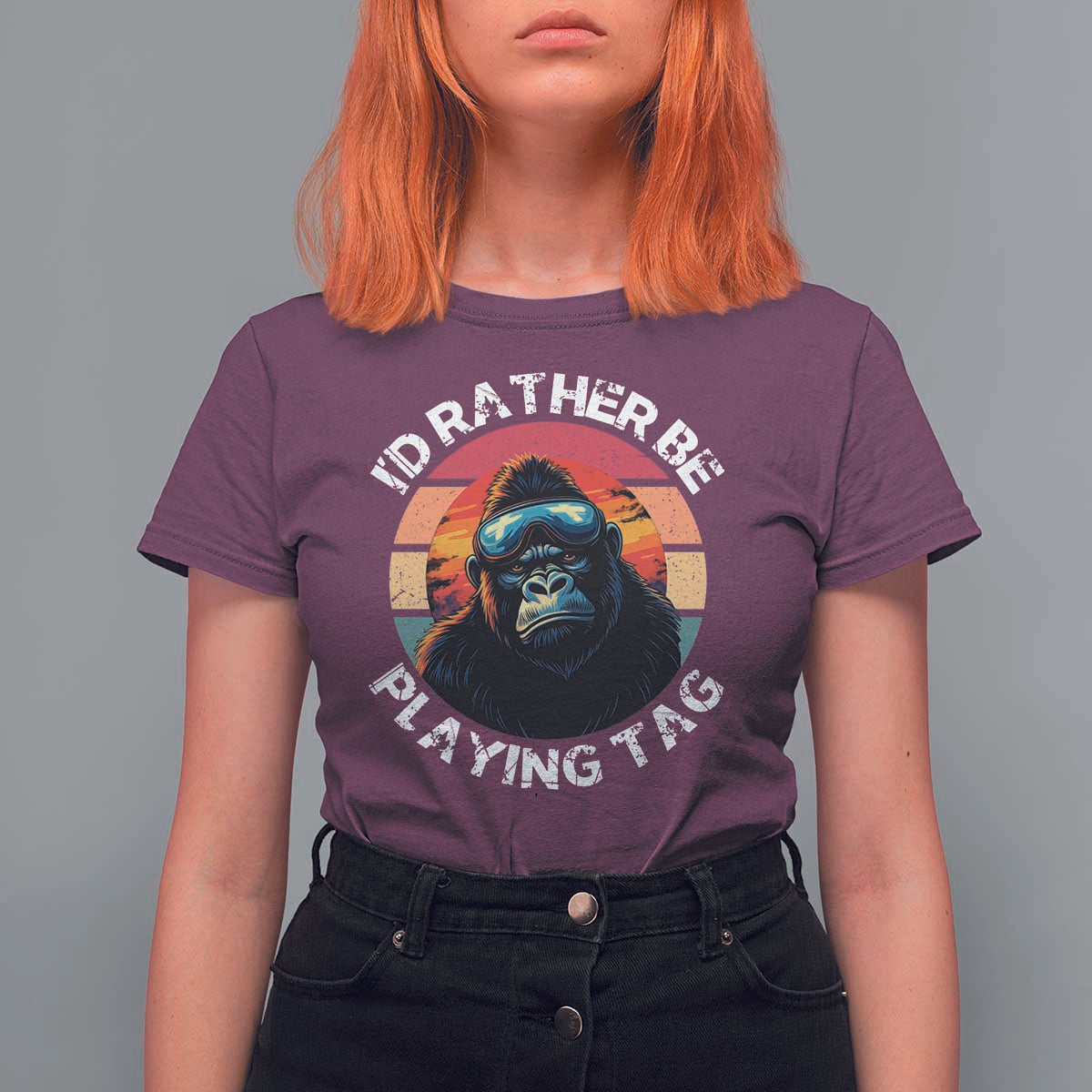 Funny Gorilla Lover T Shirt For Women I’d Rather Be Playing Tag VR Game - Wonder Print Shop