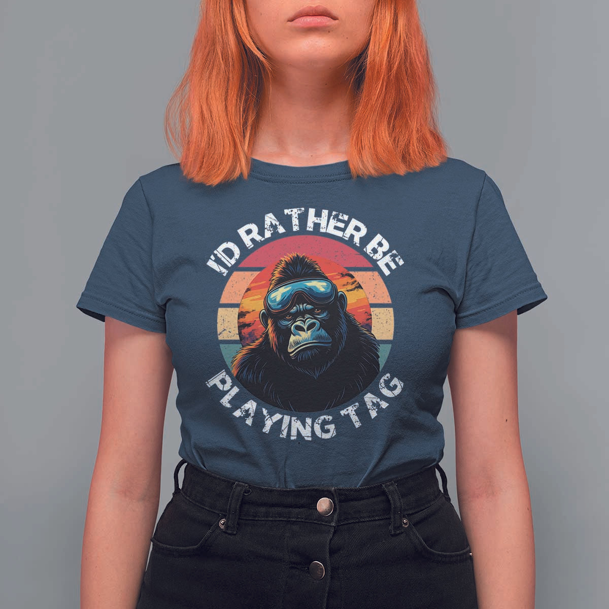 Funny Gorilla Lover T Shirt For Women I’d Rather Be Playing Tag VR Game - Wonder Print Shop