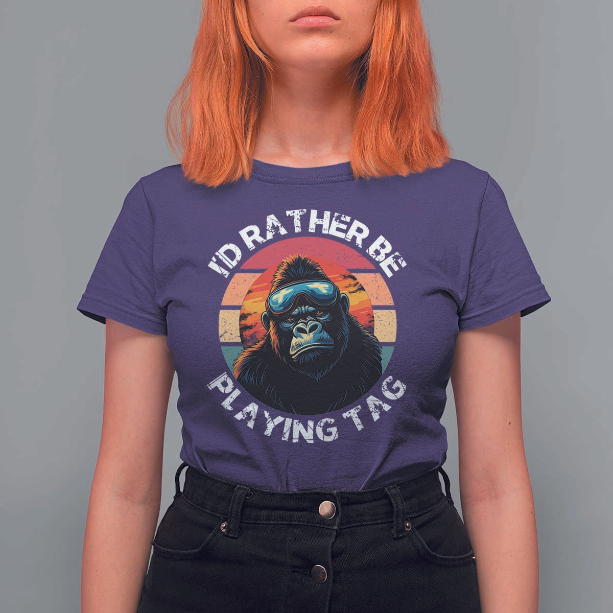 Funny Gorilla Lover T Shirt For Women I’d Rather Be Playing Tag VR Game - Wonder Print Shop