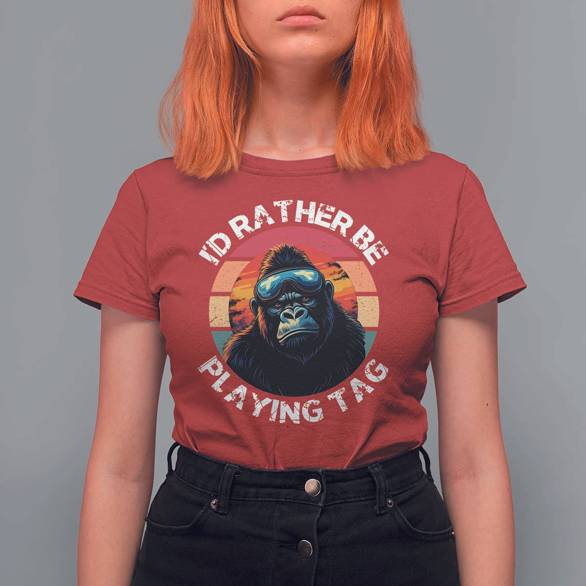 Funny Gorilla Lover T Shirt For Women I’d Rather Be Playing Tag VR Game - Wonder Print Shop