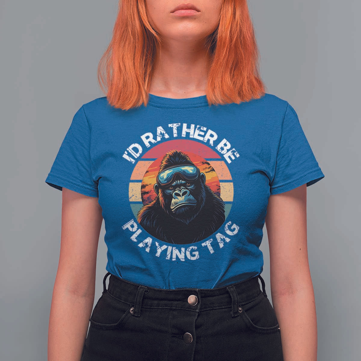 Funny Gorilla Lover T Shirt For Women I’d Rather Be Playing Tag VR Game - Wonder Print Shop