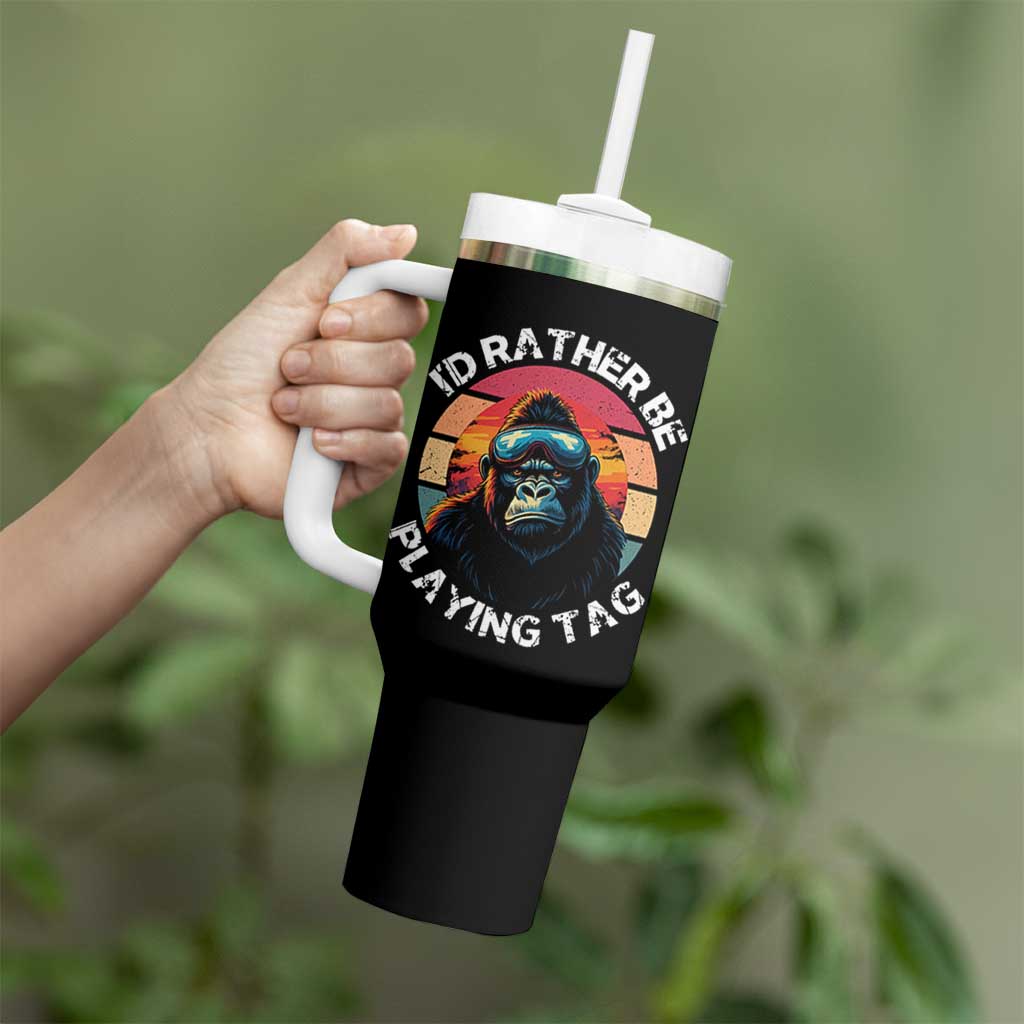 Funny Gorilla Lover Tumbler With Handle I’d Rather Be Playing Tag VR Game