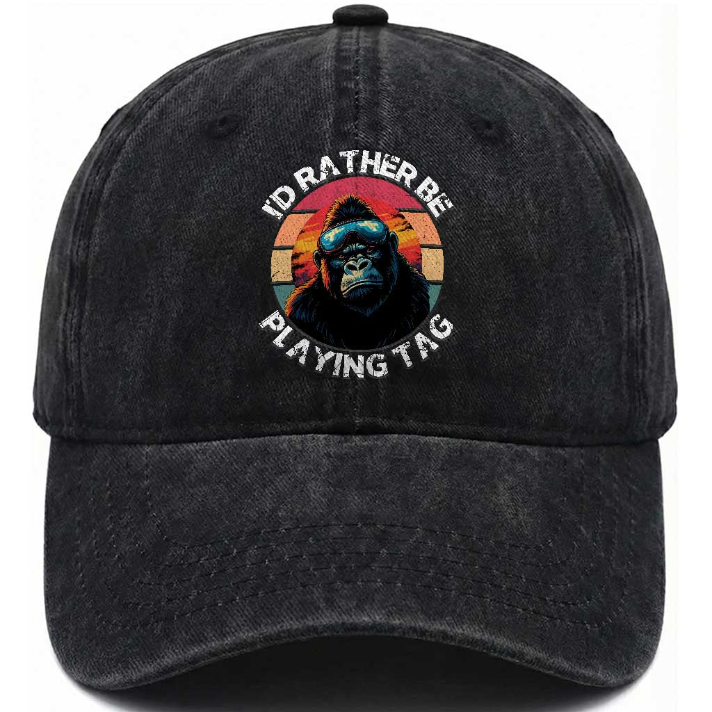 Funny Gorilla Lover Washed Cotton Baseball Cap I’d Rather Be Playing Tag VR Game