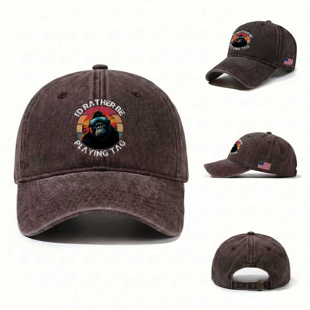Funny Gorilla Lover Washed Cotton Baseball Cap I’d Rather Be Playing Tag VR Game