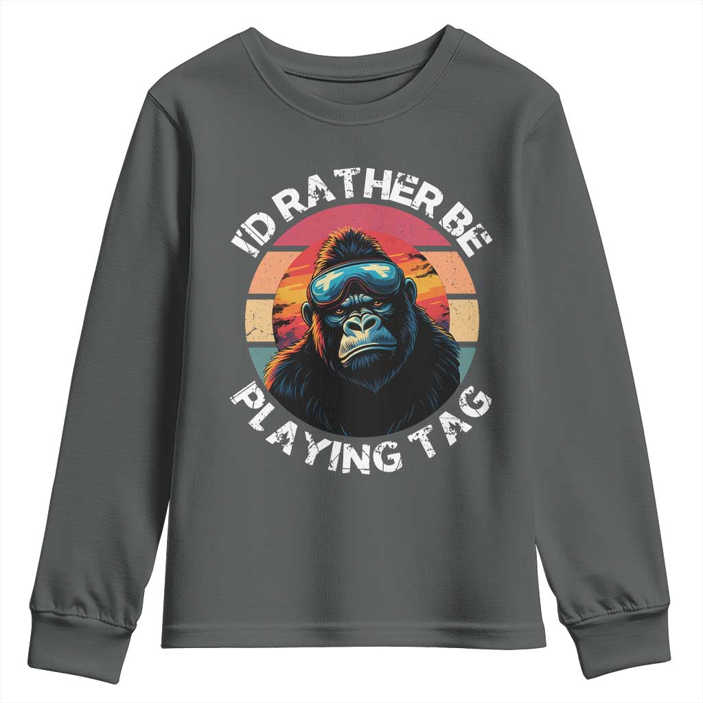Funny Gorilla Lover Youth Sweatshirt I’d Rather Be Playing Tag VR Game - Wonder Print Shop