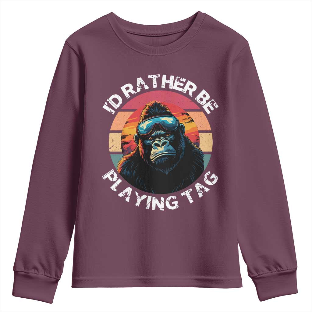 Funny Gorilla Lover Youth Sweatshirt I’d Rather Be Playing Tag VR Game - Wonder Print Shop