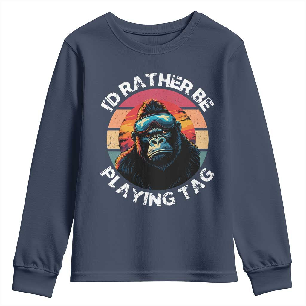Funny Gorilla Lover Youth Sweatshirt I’d Rather Be Playing Tag VR Game - Wonder Print Shop