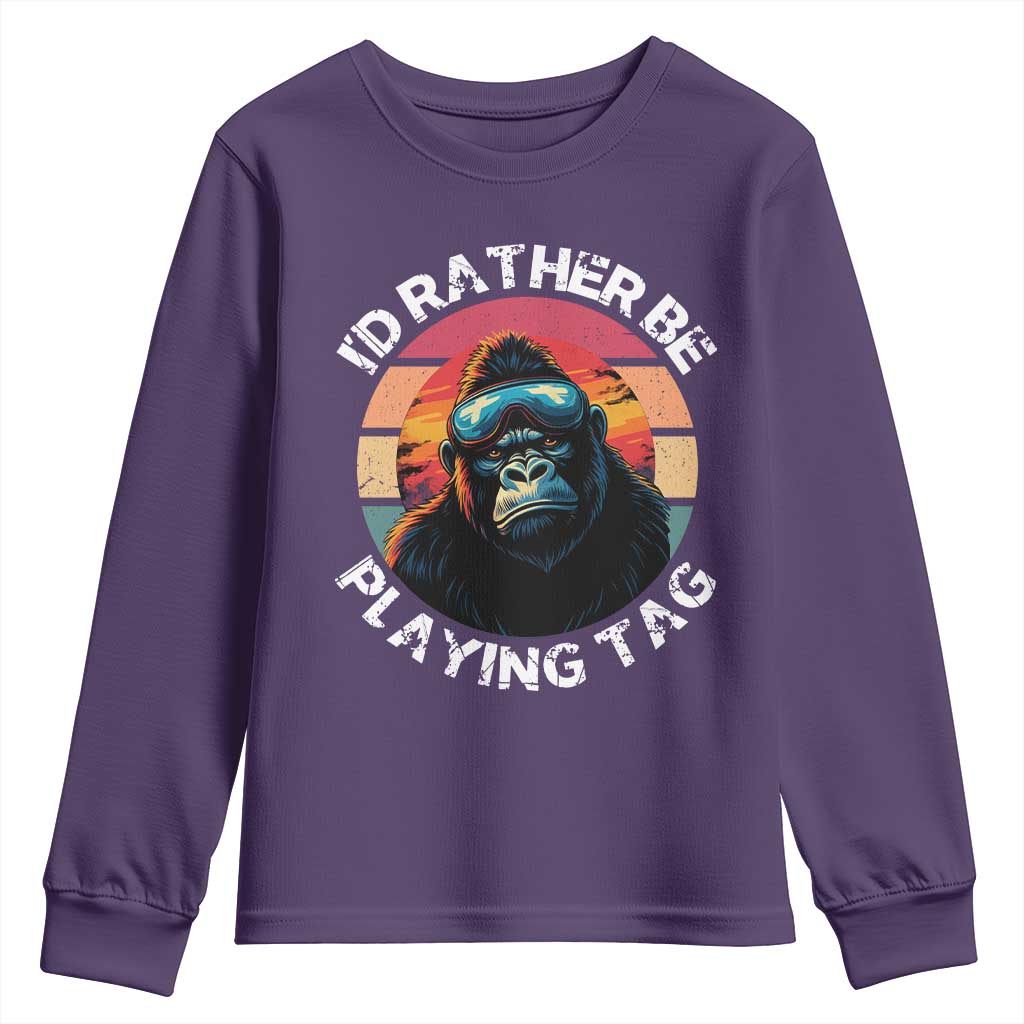 Funny Gorilla Lover Youth Sweatshirt I’d Rather Be Playing Tag VR Game - Wonder Print Shop