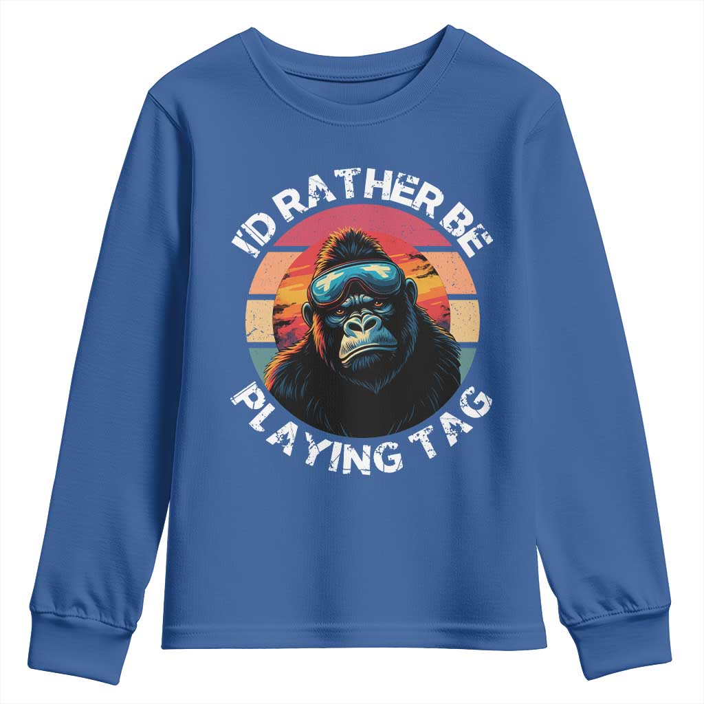Funny Gorilla Lover Youth Sweatshirt I’d Rather Be Playing Tag VR Game - Wonder Print Shop