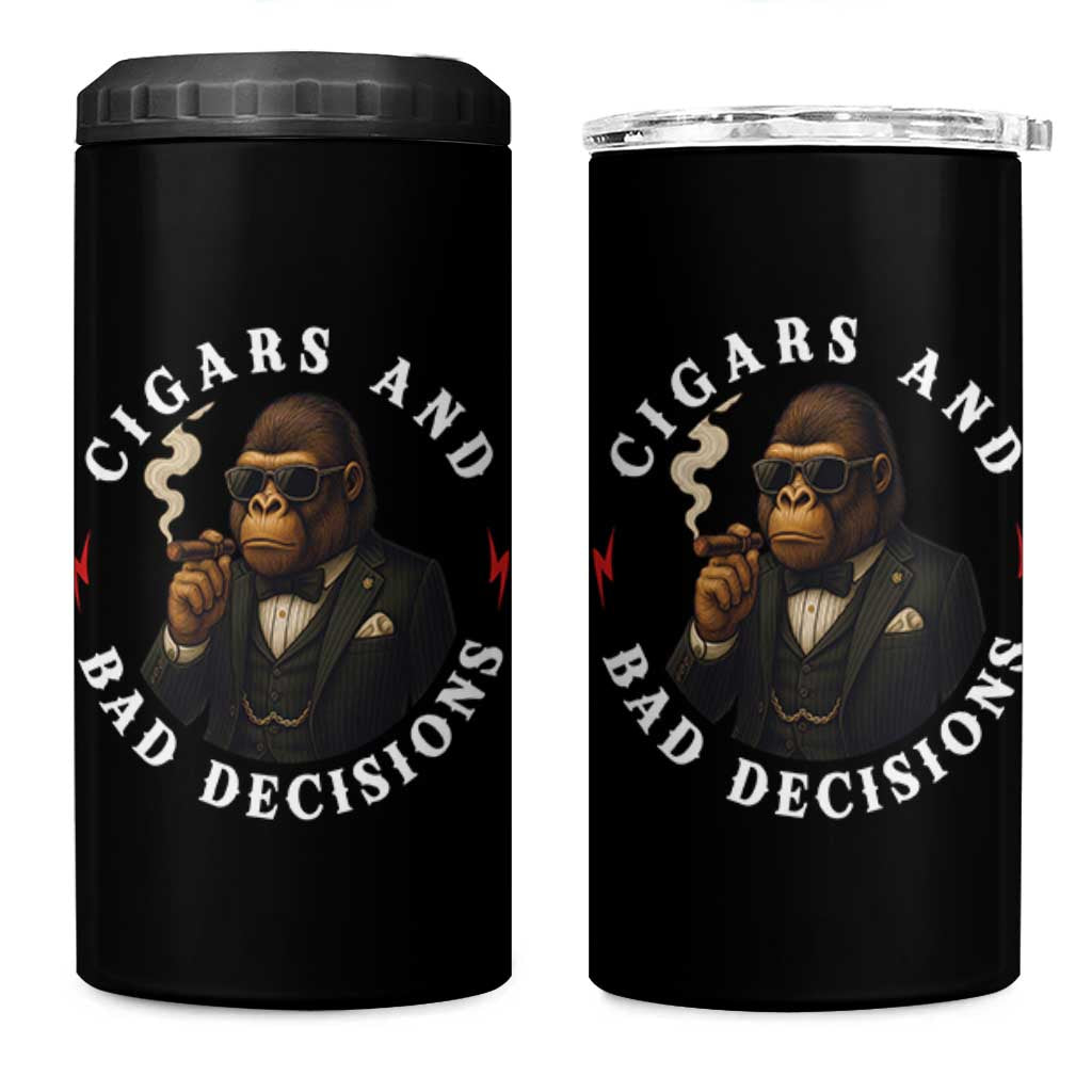 Cigars And Bad Decisions 4 in 1 Can Cooler Tumbler Funny Gorilla Gift