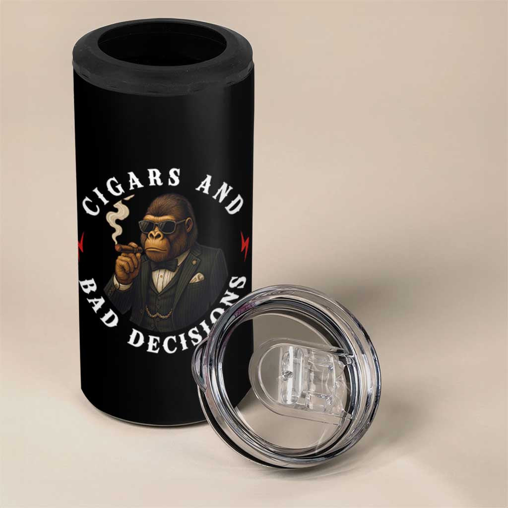 Cigars And Bad Decisions 4 in 1 Can Cooler Tumbler Funny Gorilla Gift