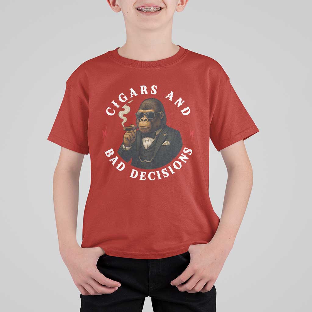 Cigars And Bad Decisions T Shirt For Kid Funny Gorilla Gift - Wonder Print Shop