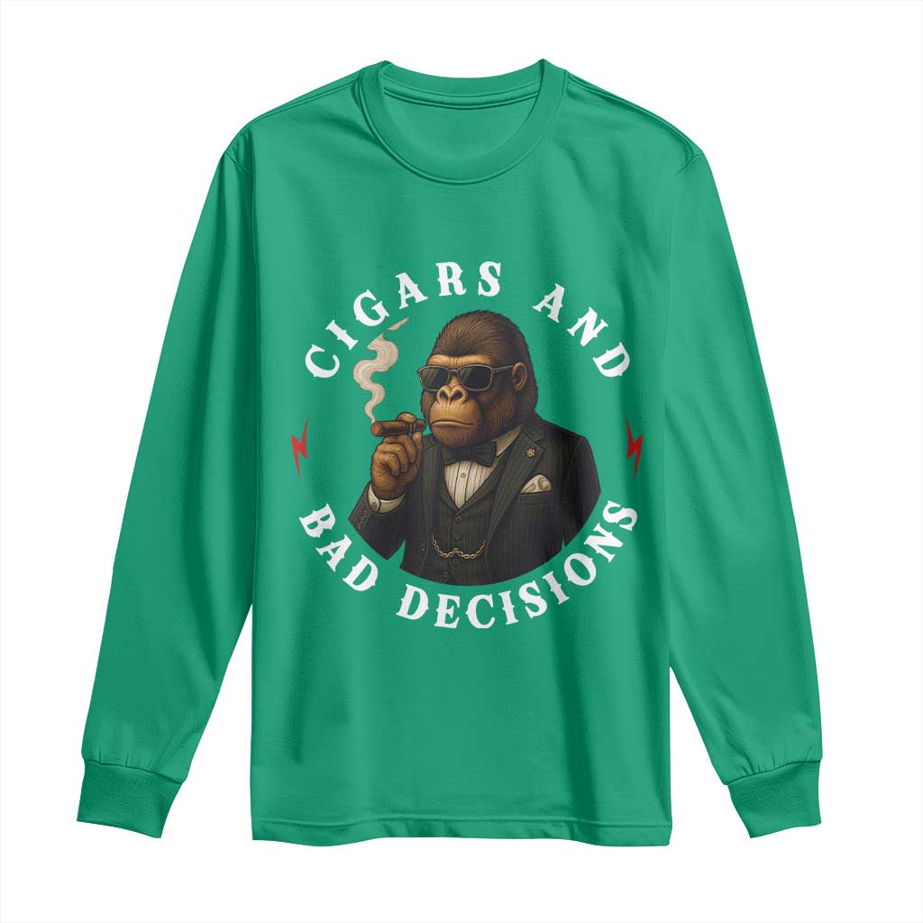 Cigars And Bad Decisions Long Sleeve Shirt Funny Gorilla Gift - Wonder Print Shop