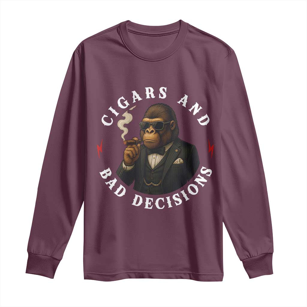 Cigars And Bad Decisions Long Sleeve Shirt Funny Gorilla Gift - Wonder Print Shop