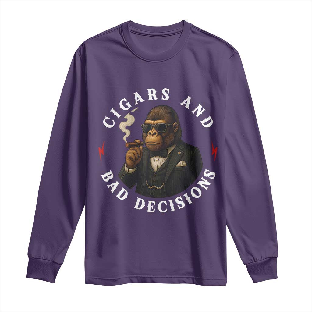 Cigars And Bad Decisions Long Sleeve Shirt Funny Gorilla Gift - Wonder Print Shop
