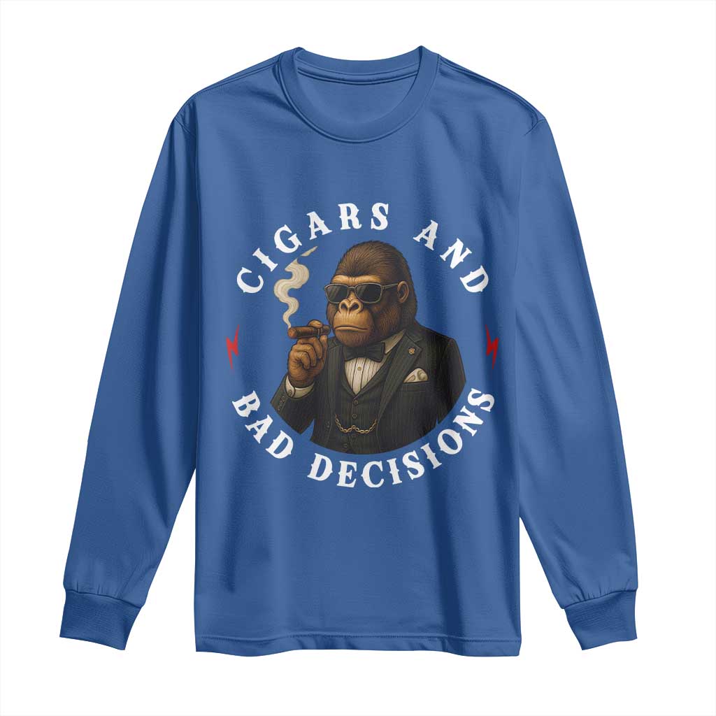 Cigars And Bad Decisions Long Sleeve Shirt Funny Gorilla Gift - Wonder Print Shop