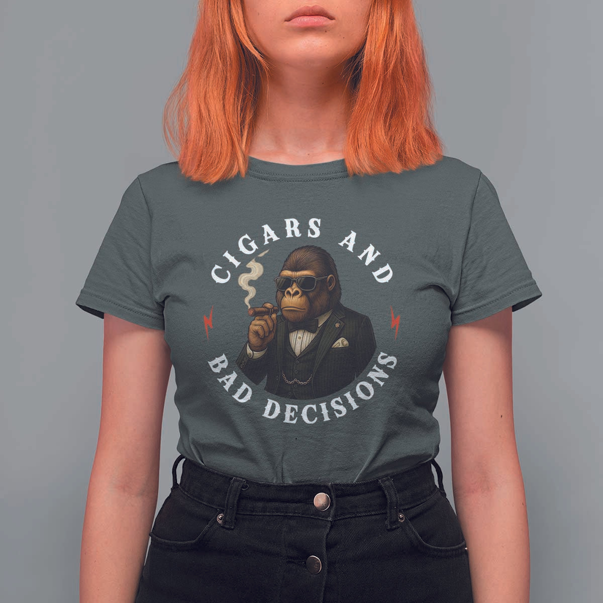 Cigars And Bad Decisions T Shirt For Women Funny Gorilla Gift - Wonder Print Shop