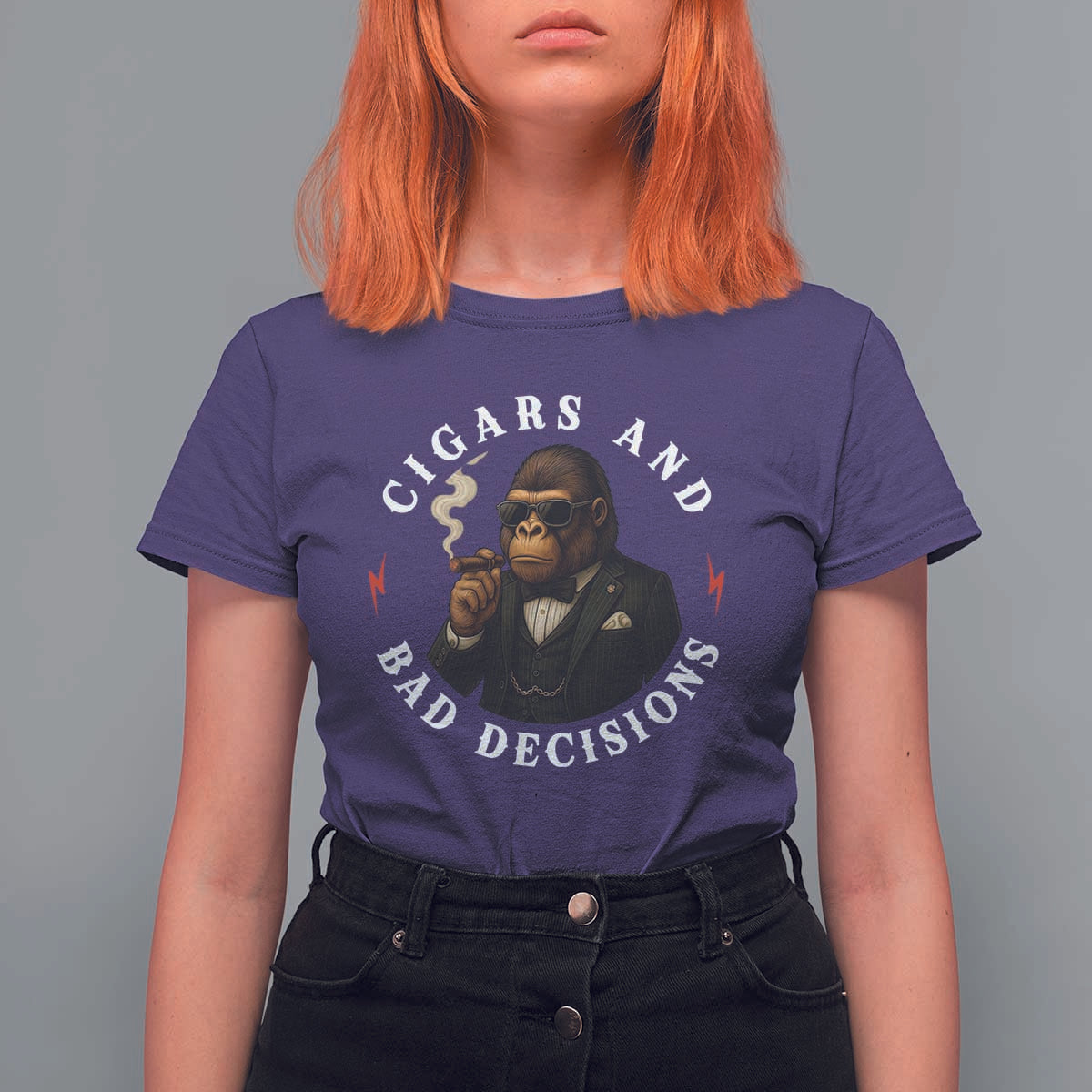Cigars And Bad Decisions T Shirt For Women Funny Gorilla Gift - Wonder Print Shop