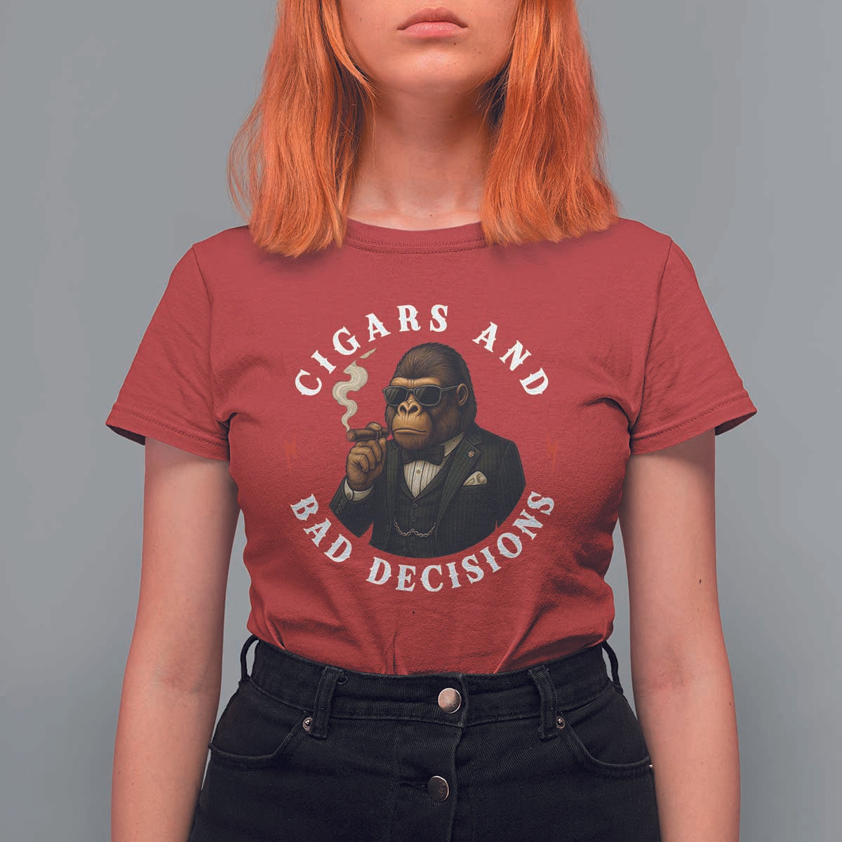 Cigars And Bad Decisions T Shirt For Women Funny Gorilla Gift - Wonder Print Shop