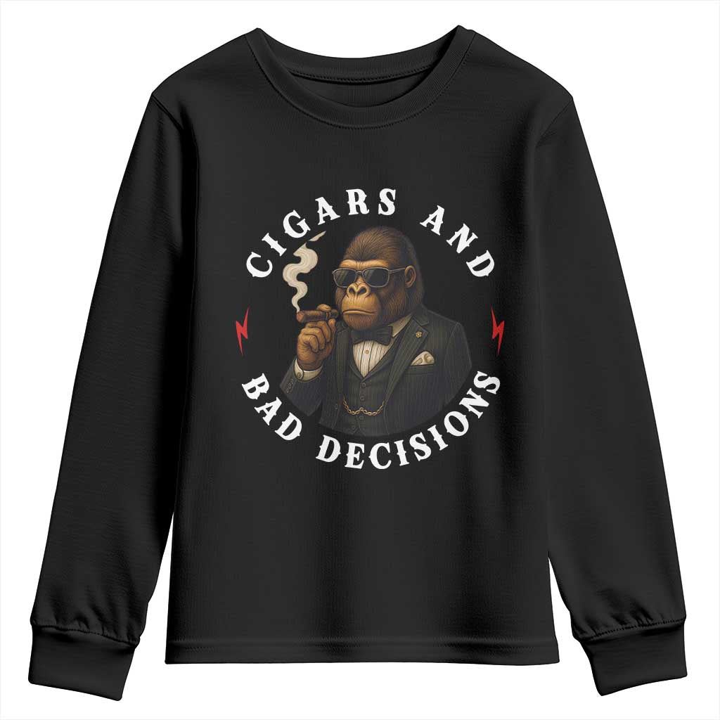 Cigars And Bad Decisions Youth Sweatshirt Funny Gorilla Gift - Wonder Print Shop