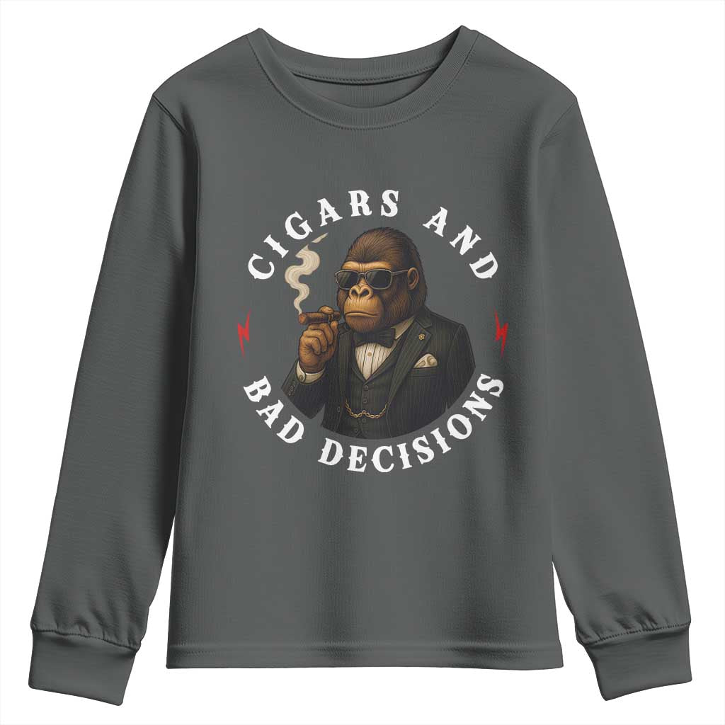 Cigars And Bad Decisions Youth Sweatshirt Funny Gorilla Gift - Wonder Print Shop