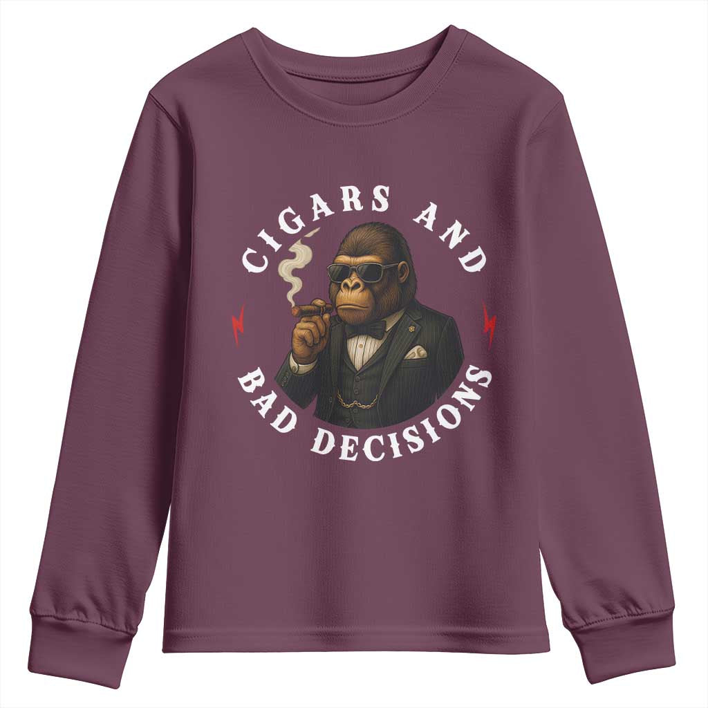 Cigars And Bad Decisions Youth Sweatshirt Funny Gorilla Gift - Wonder Print Shop