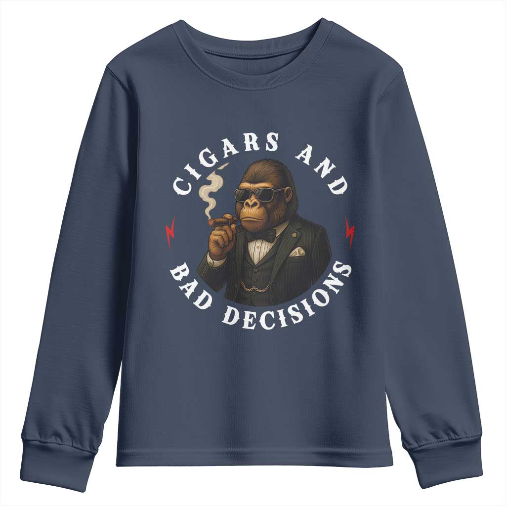 Cigars And Bad Decisions Youth Sweatshirt Funny Gorilla Gift - Wonder Print Shop