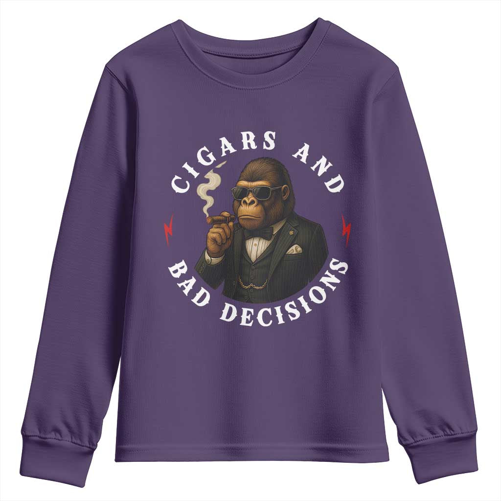 Cigars And Bad Decisions Youth Sweatshirt Funny Gorilla Gift - Wonder Print Shop