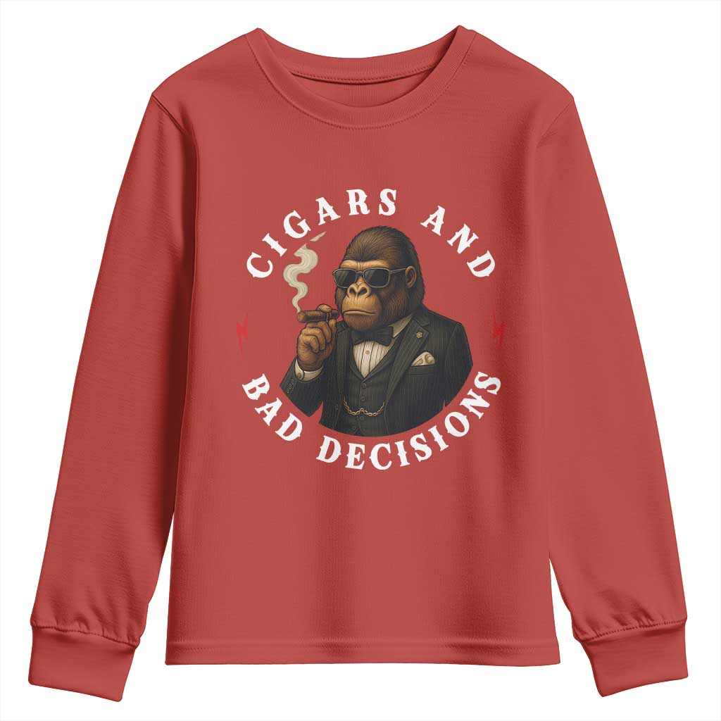 Cigars And Bad Decisions Youth Sweatshirt Funny Gorilla Gift - Wonder Print Shop