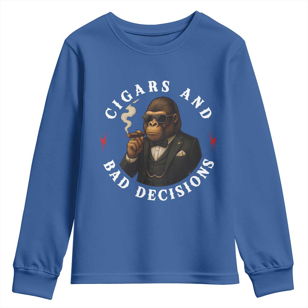 Cigars And Bad Decisions Youth Sweatshirt Funny Gorilla Gift - Wonder Print Shop