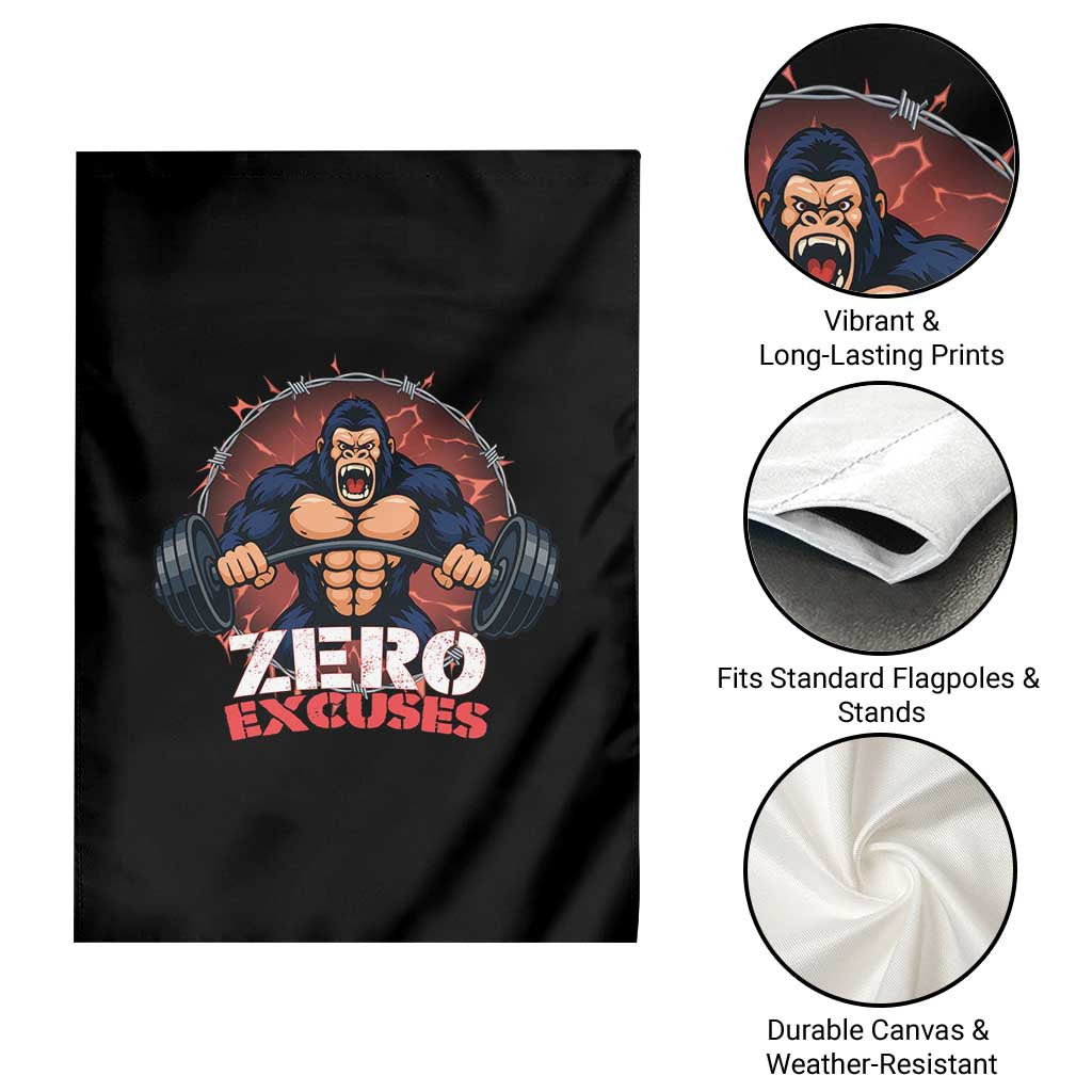 Zero Excuses Garden Flag Gorilla Fitness Lover Gift - Wonder Print Shop