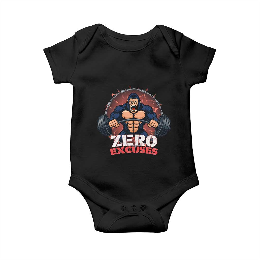 Zero Excuses Baby Onesie Gorilla Fitness Lover Gift - Wonder Print Shop